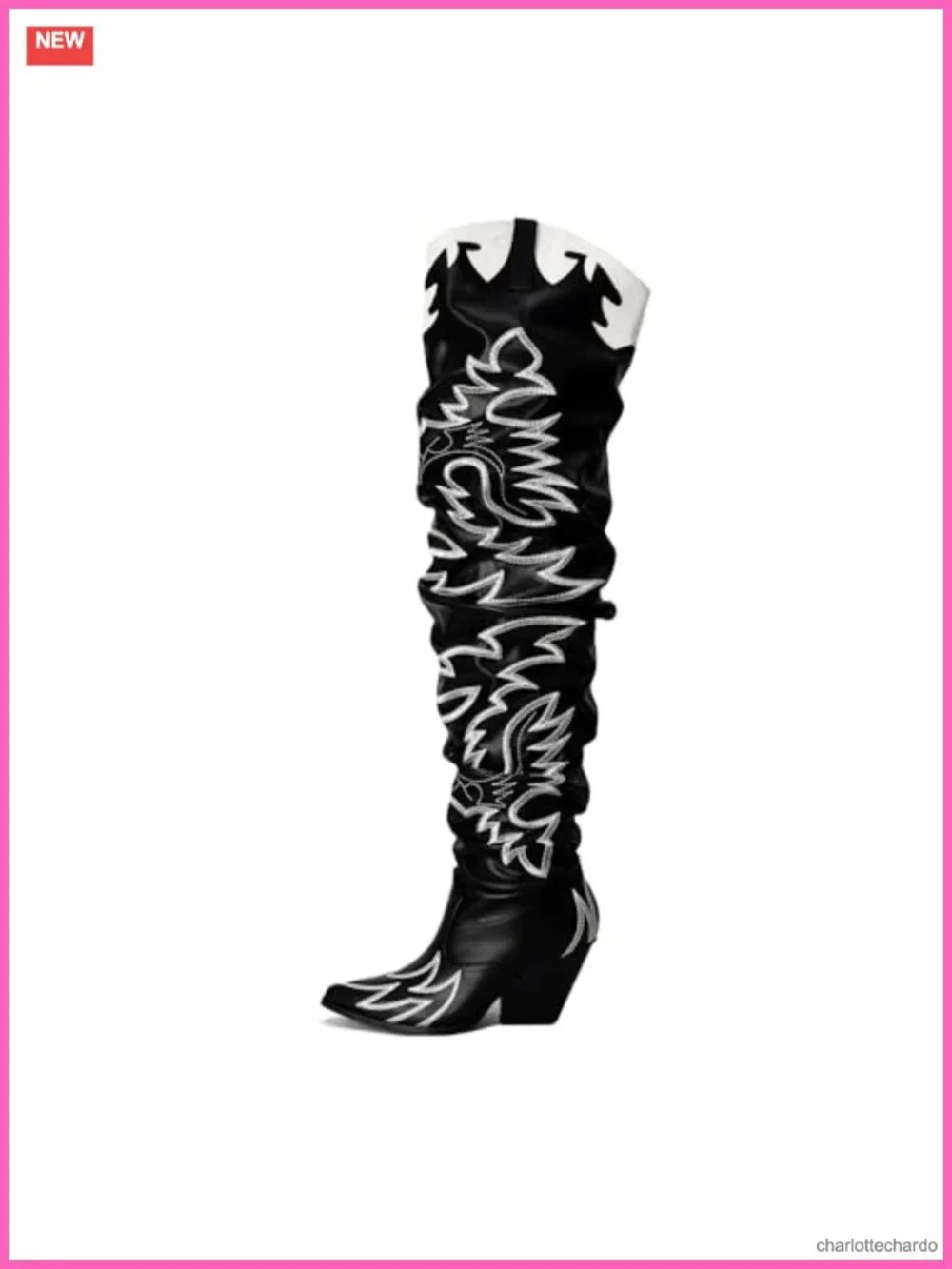 Western Thigh High Over the Knee Cowboy Boots - Chunky Block Heel Faux Leather